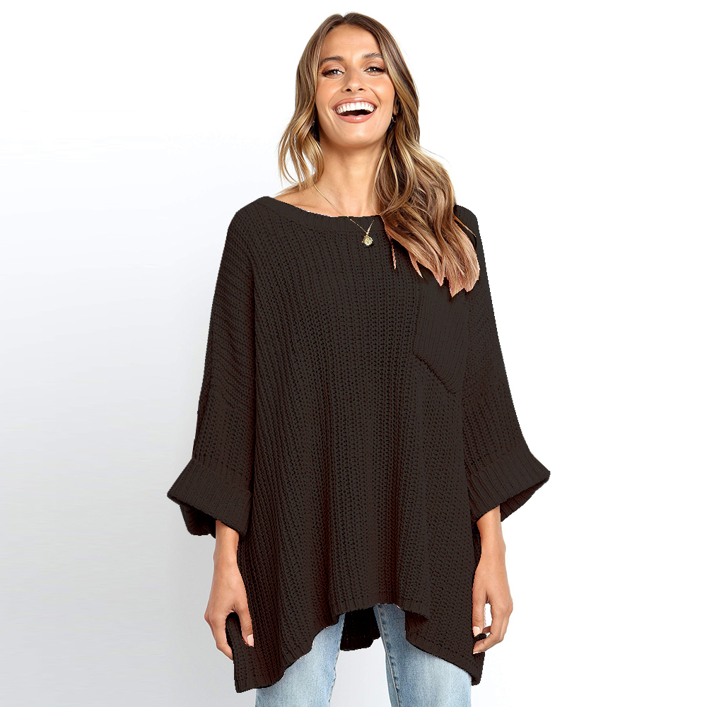 SZ60241-3 Black Knit One Shoulder Long Sleeve Casual Sweater